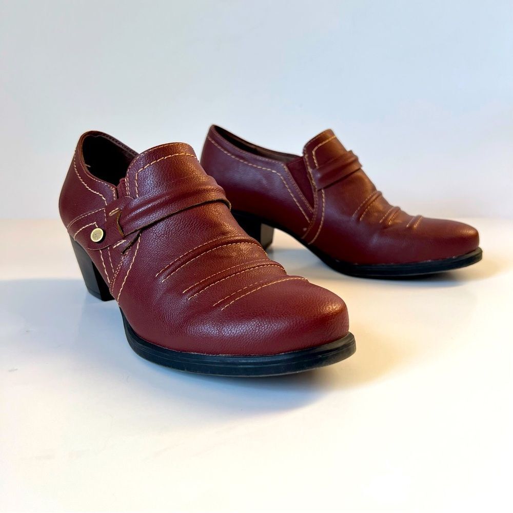 Naturalizer Natural Soul Burgundy Heeled Vegan Shoe Loafer Bootie Western SZ 6